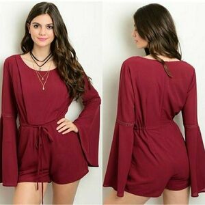 Red Wine Long Sleeve Romper